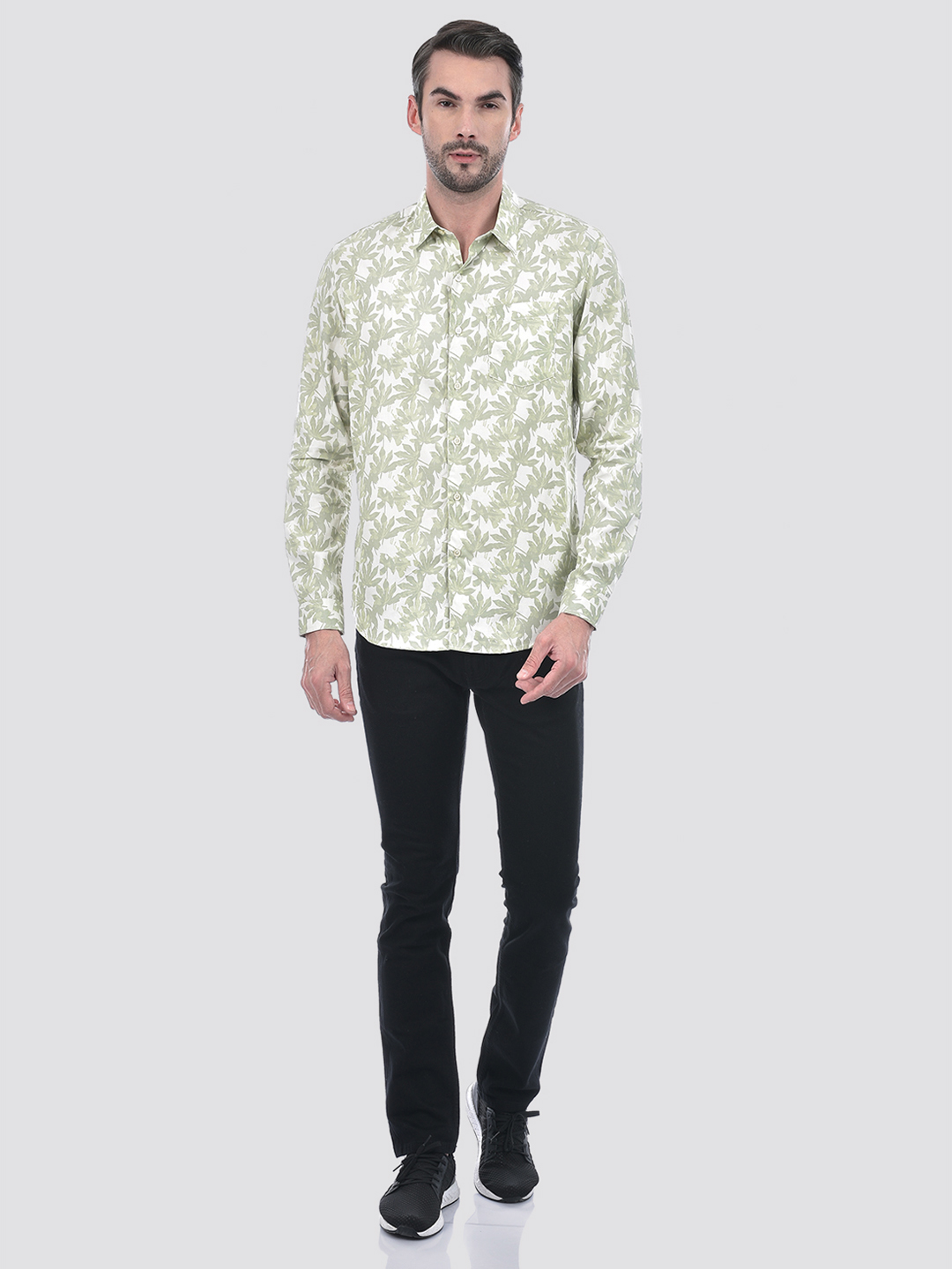 Numero Uno Men Tropical Print Green Shirt